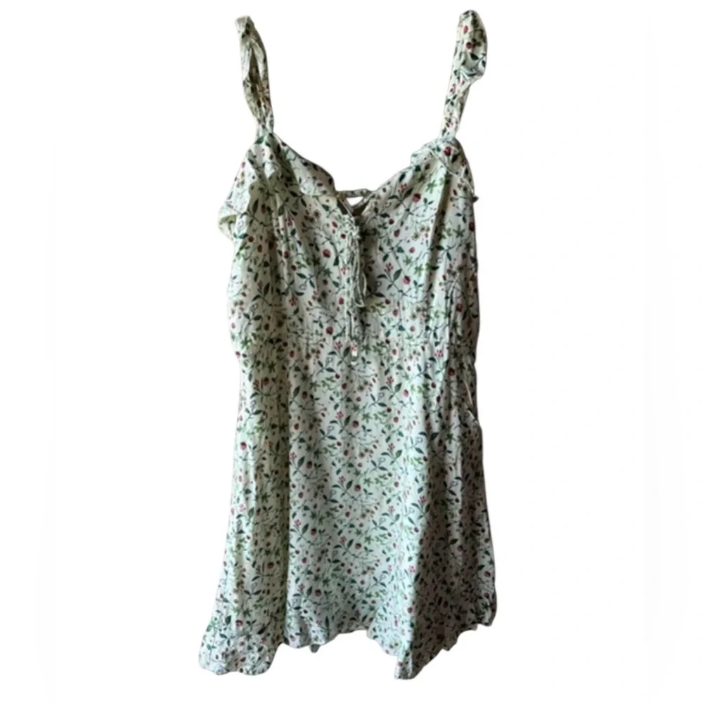 Hayden LA Women's White Green/Red Print Smocked  Back Tunic Sun Mini Dress #1372